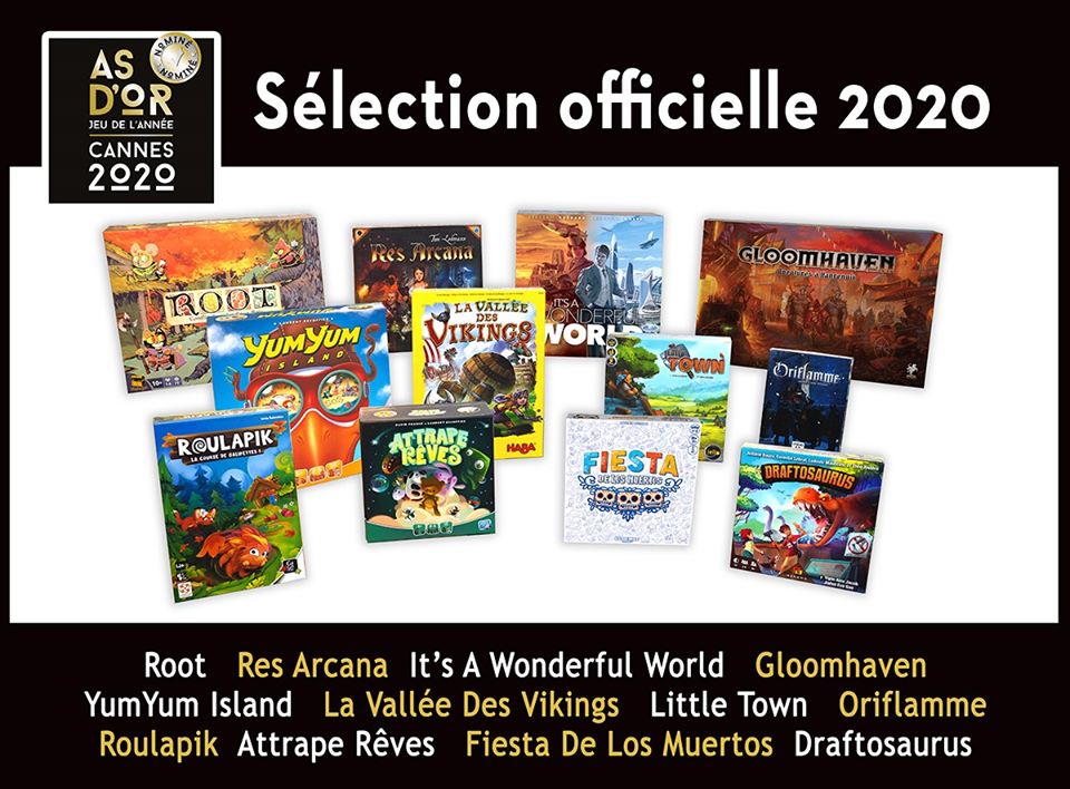 Ensemble des jeux nominés pour les prix As d'Or du Festival International des Jeux de Cannes 2020